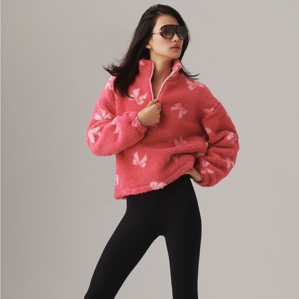 Beach Riot Pink Teddy Jacket with White Accents